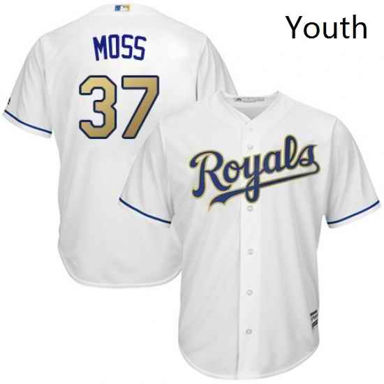 Youth Majestic Kansas City Royals 37 Brandon Moss Authentic White Home Cool Base MLB Jersey